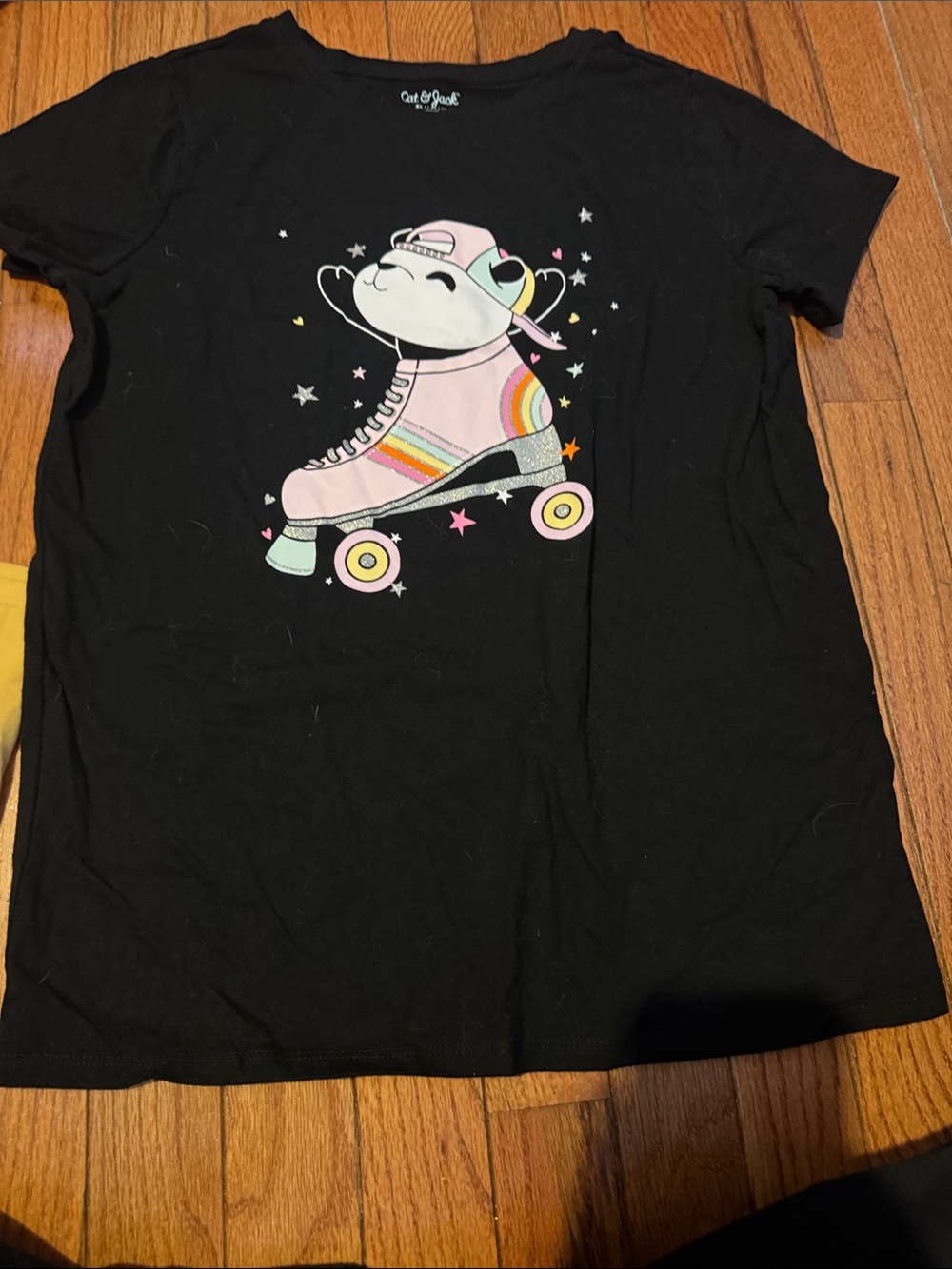 Cat & Jack Black Tee with Pink Roller Skate and Rainbow Graphic